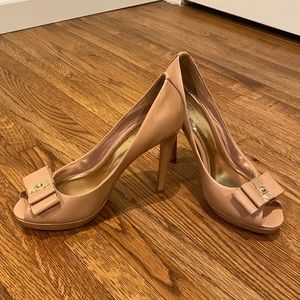 Coach Starla nude patent peep toe heels